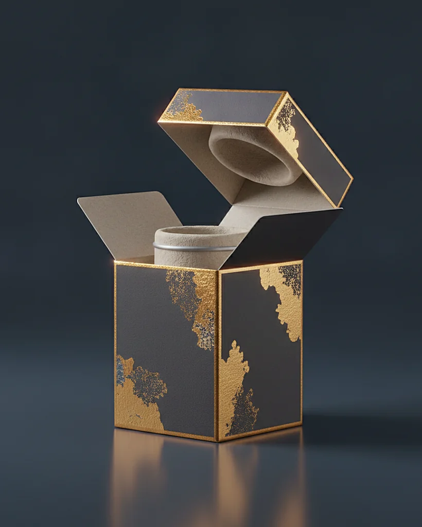 Custom lip balm carton, 16pt SBS, on a dark navy studio backdrop