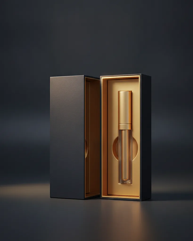 Custom lip gloss box, close-up of the edge, surface texture and finish