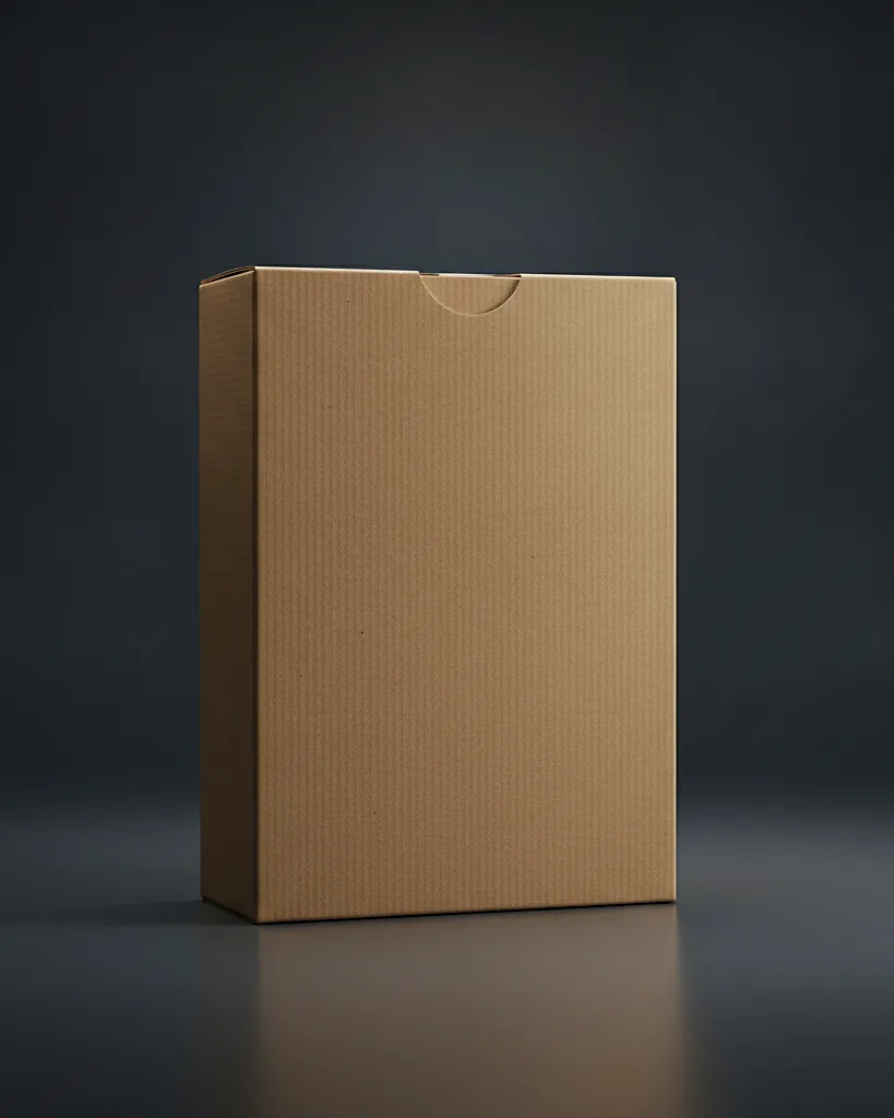 Custom meal kit box, B-flute, liner ready, on a dark navy studio backdrop