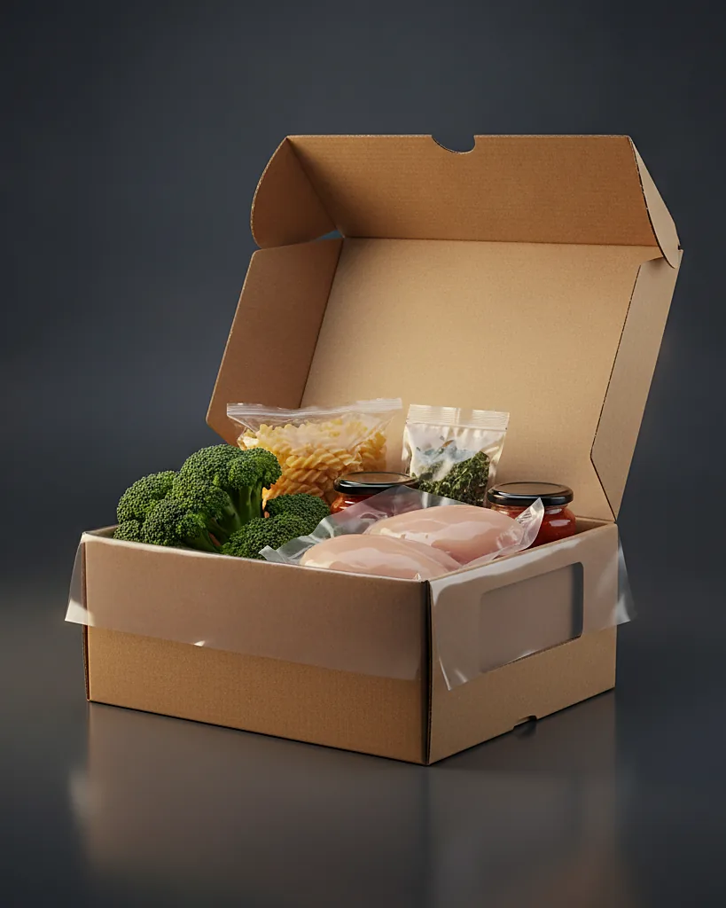 Custom meal kit box, close-up of the edge, surface texture and finish