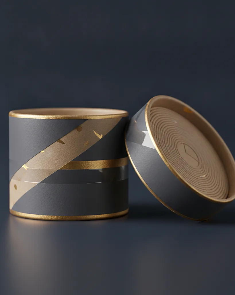 Custom paper tube with lid, close-up of the edge, surface texture and finish