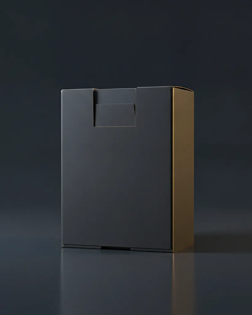 Custom PDQ display, E-flute corrugated, litho-laminate face, on a dark navy studio backdrop