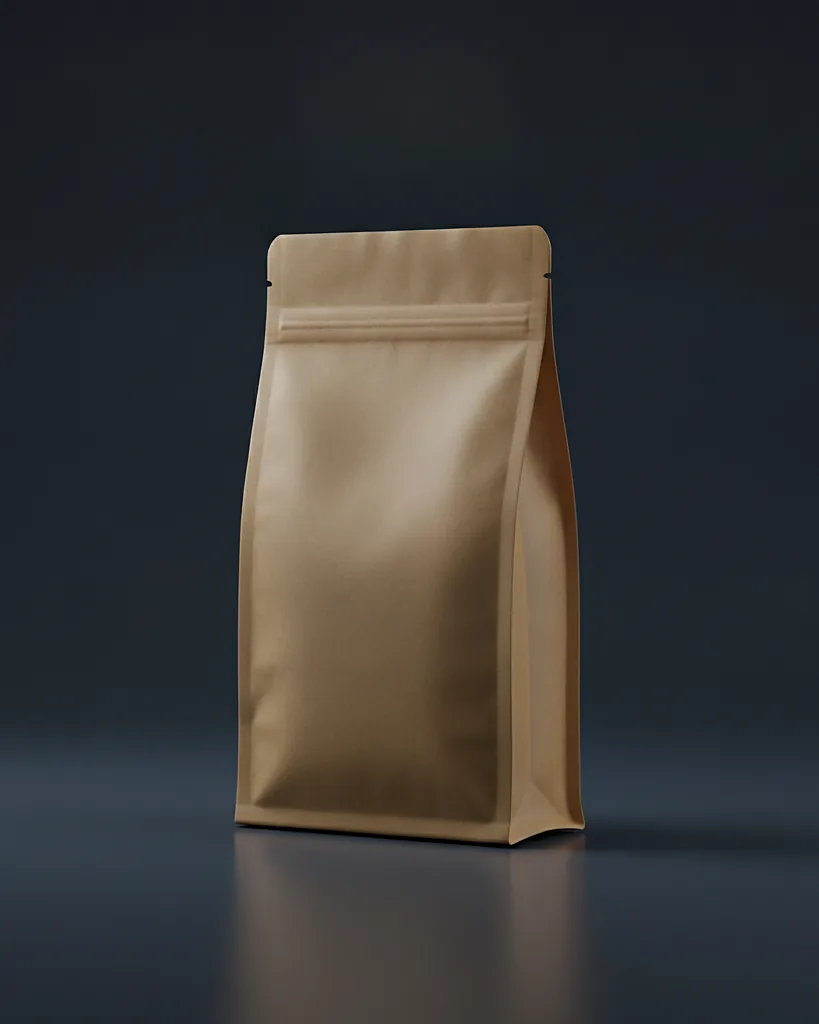 Custom pet treat pouch, matte laminate, zipper, on a dark navy studio backdrop