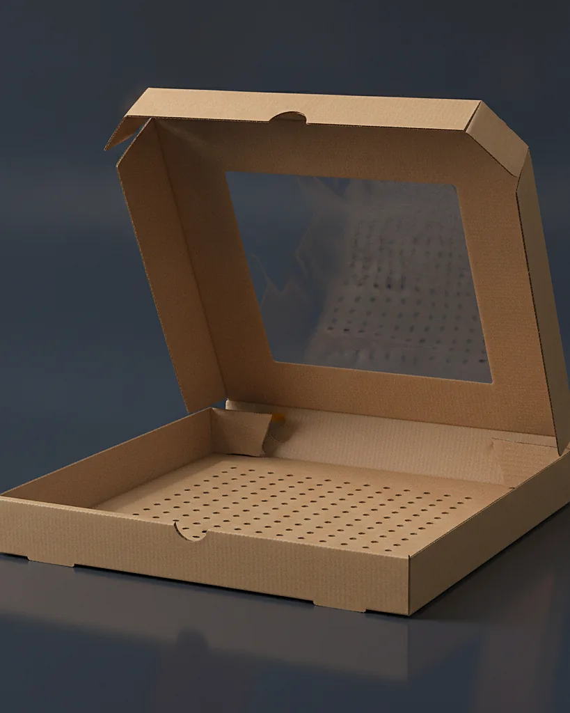 Custom pizza box, close-up of the edge, surface texture and finish
