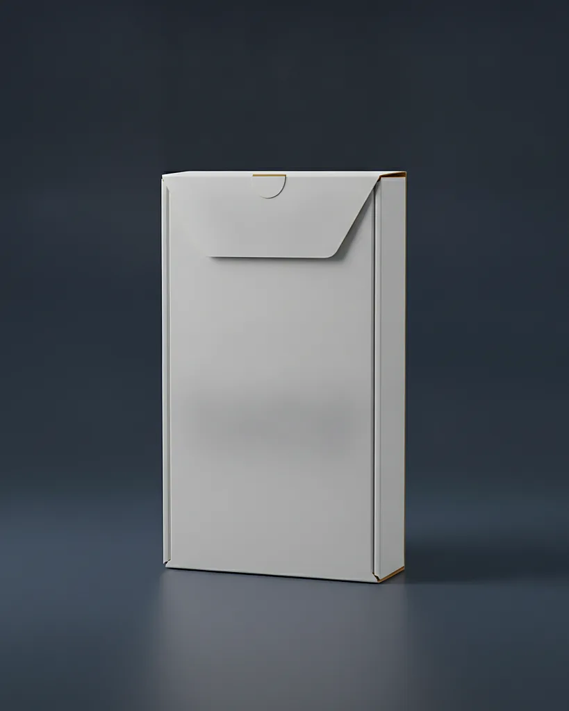 Custom pizza slice box, food-grade SBS, wedge shape, on a dark navy studio backdrop