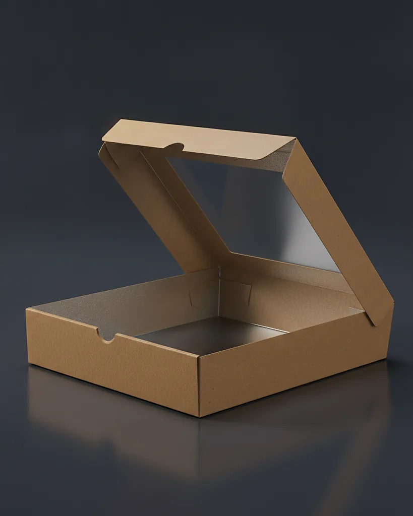 Custom pizza slice box, close-up of the edge, surface texture and finish