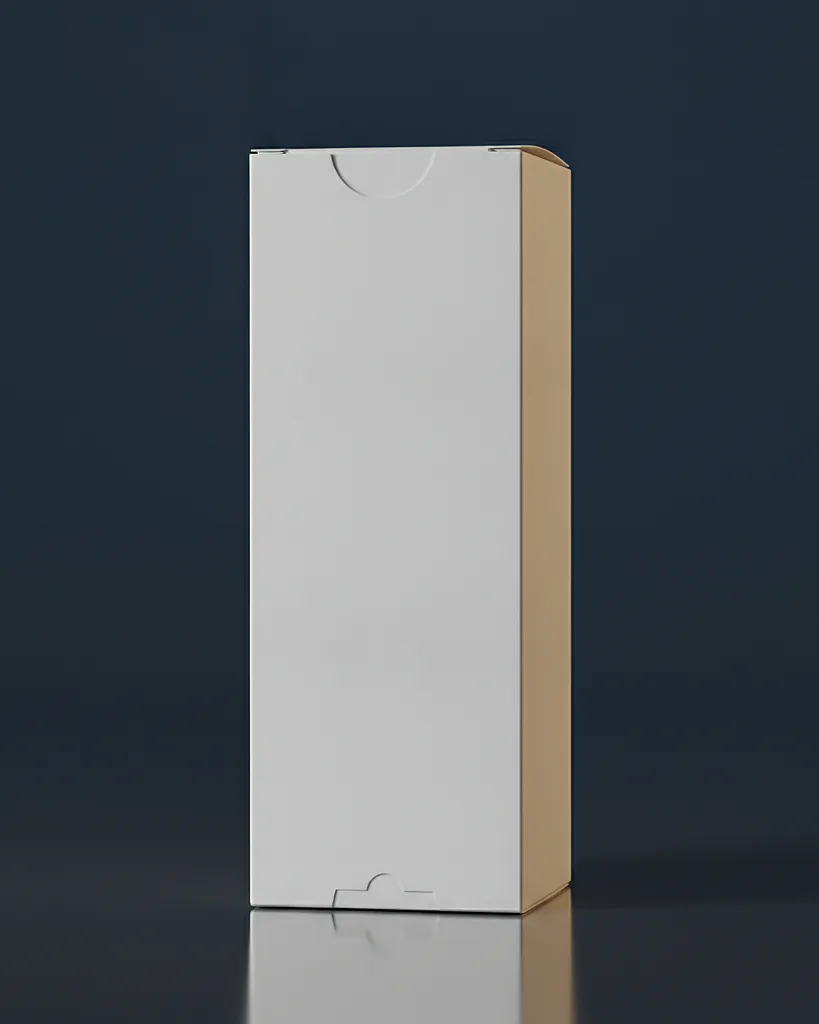 Custom reed diffuser box, 18pt SBS, tall bottle fit, on a dark navy studio backdrop