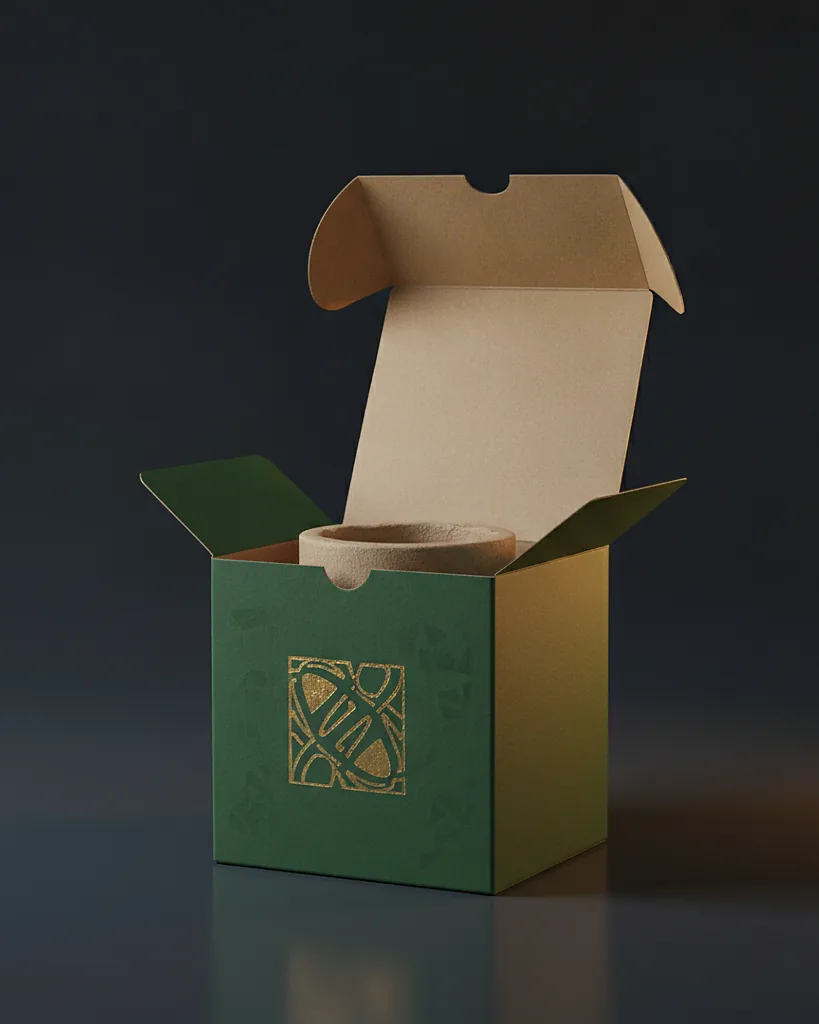 Custom reverse tuck end carton, close-up of the edge, surface texture and finish