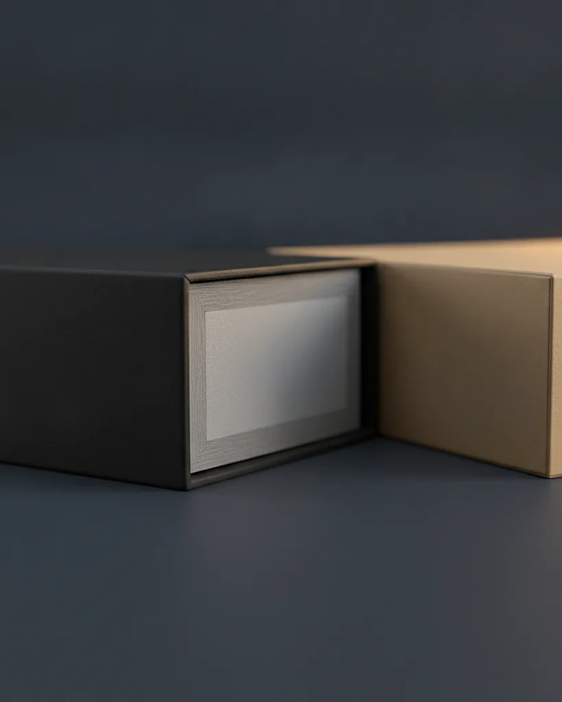 Custom ribbon closure box, close-up of the edge, surface texture and finish