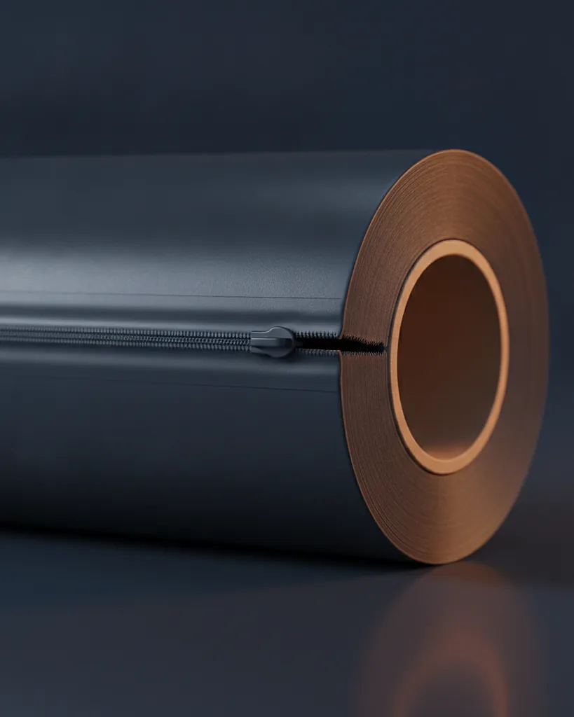 Custom rollstock film, close-up of the edge, surface texture and finish