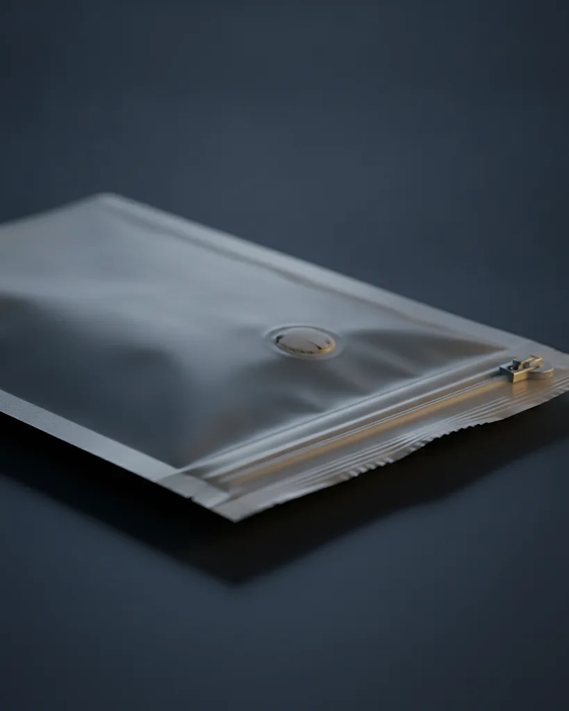 Custom sample sachet, close-up of the edge, surface texture and finish