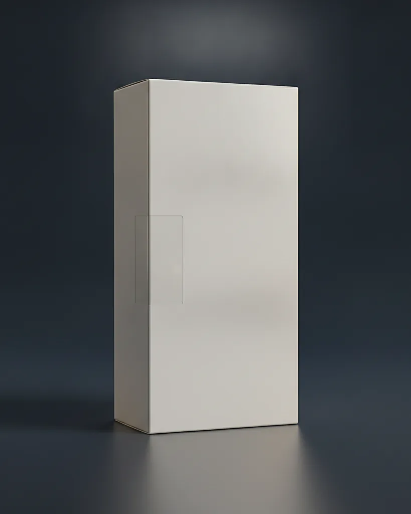 Custom seal end carton, 18pt SBS, on a dark navy studio backdrop