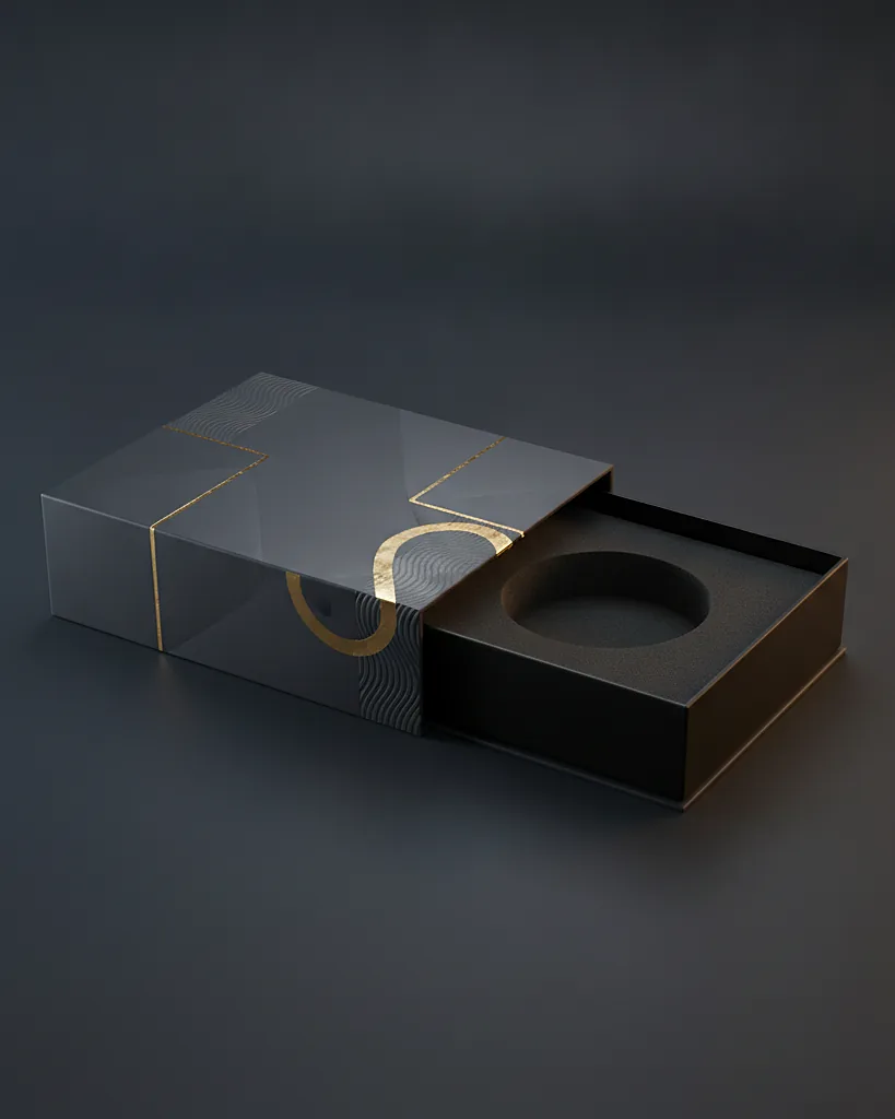 Custom sleeve and tray carton, close-up of the edge, surface texture and finish