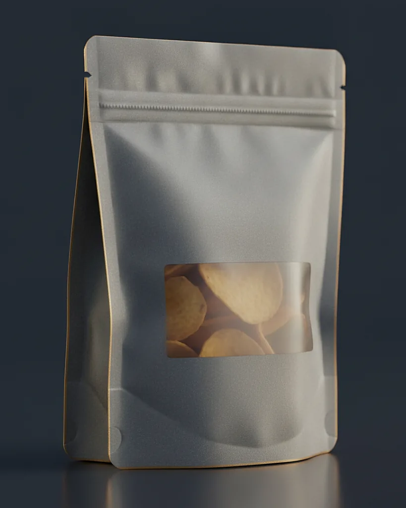Custom snack pouch, close-up of the edge, surface texture and finish