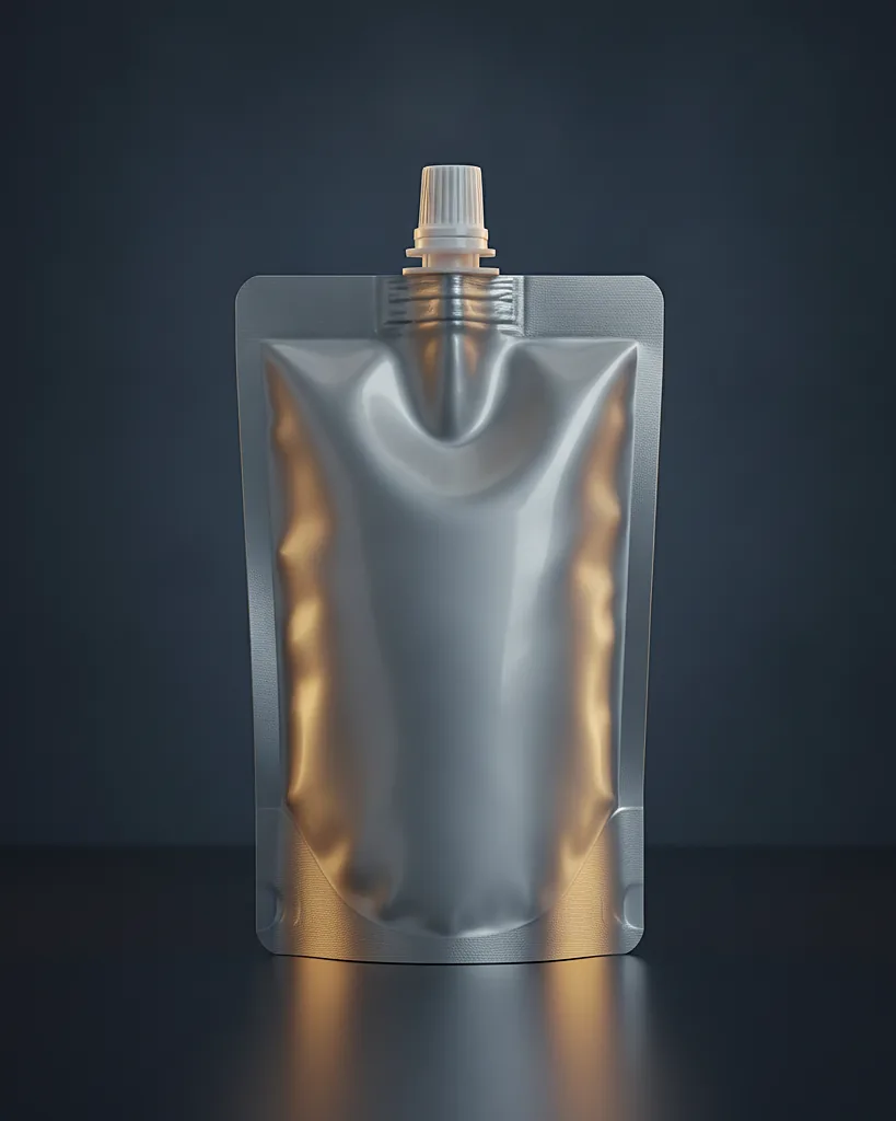 Custom spouted pouch, close-up of the edge, surface texture and finish