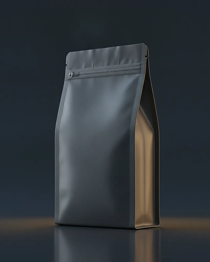 Custom stand up pouch, close-up of the edge, surface texture and finish