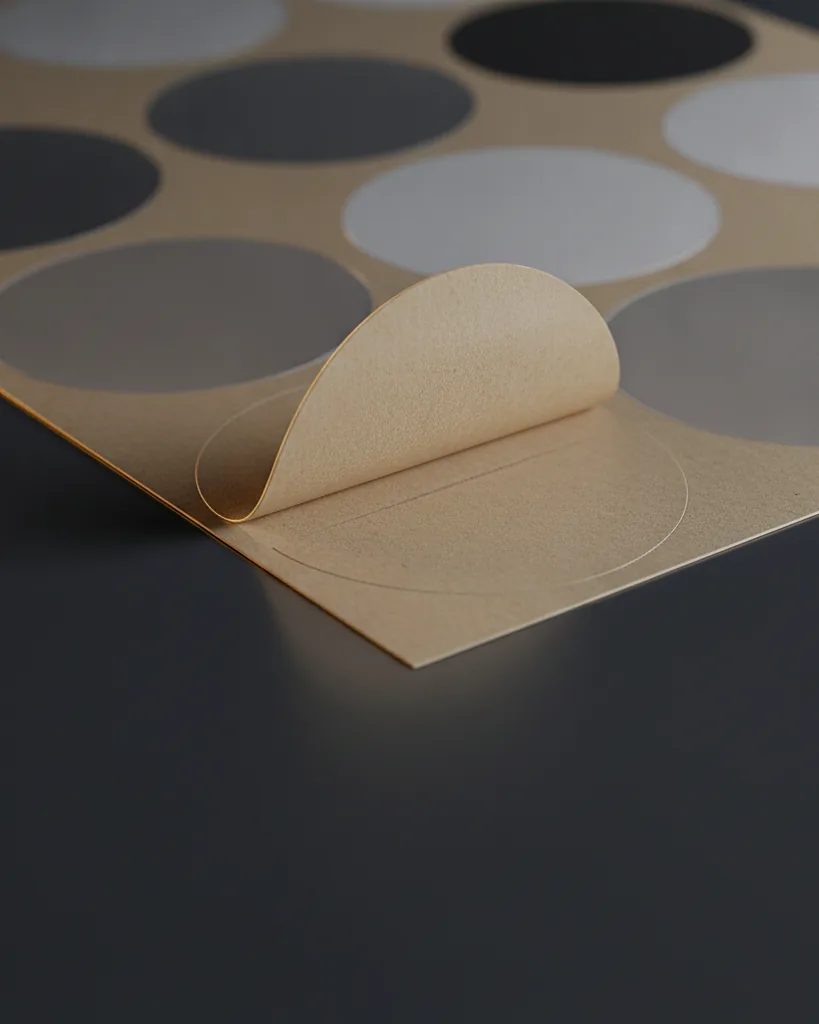 Custom sticker and label sheet, close-up of the edge, surface texture and finish