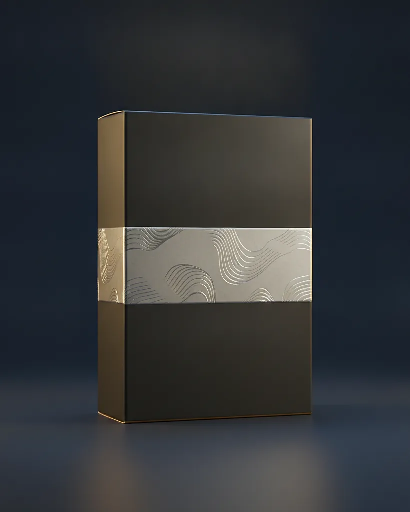 Custom supplement carton, 18pt SBS, on a dark navy studio backdrop