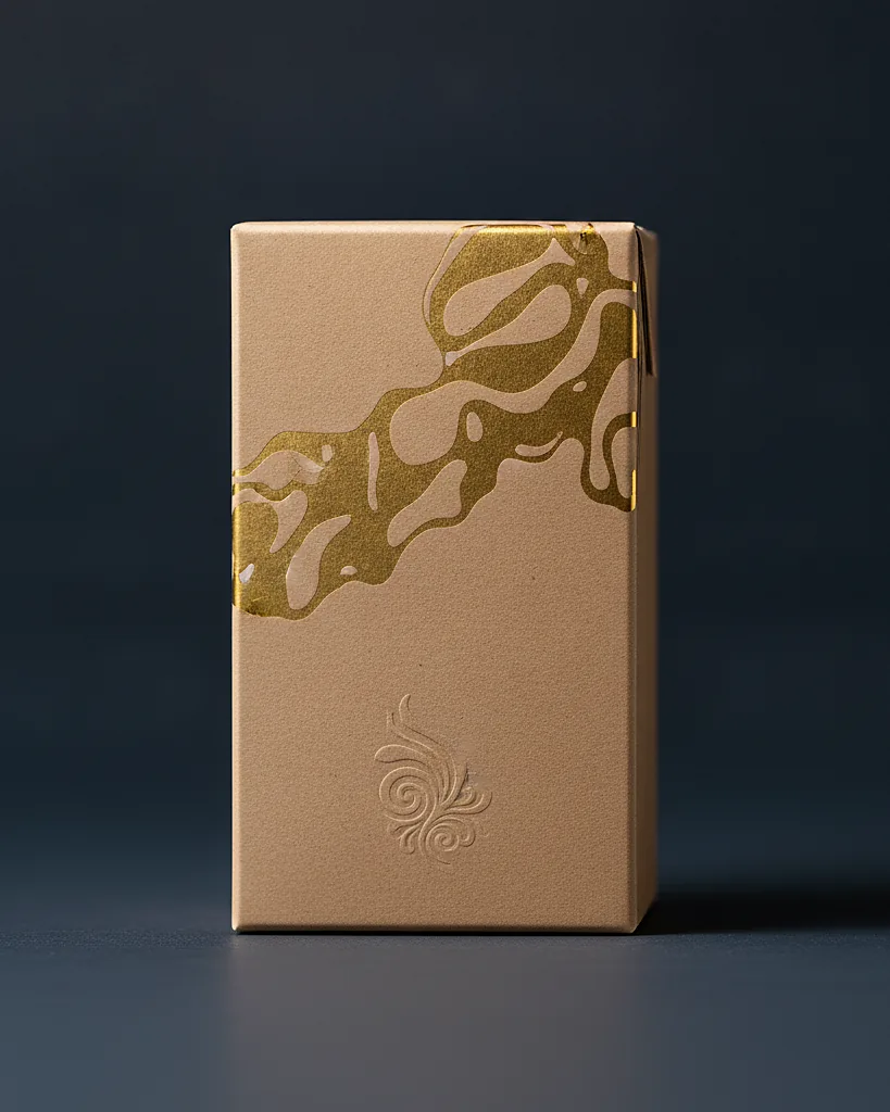 Custom tea carton, 18pt SBS, on a dark navy studio backdrop