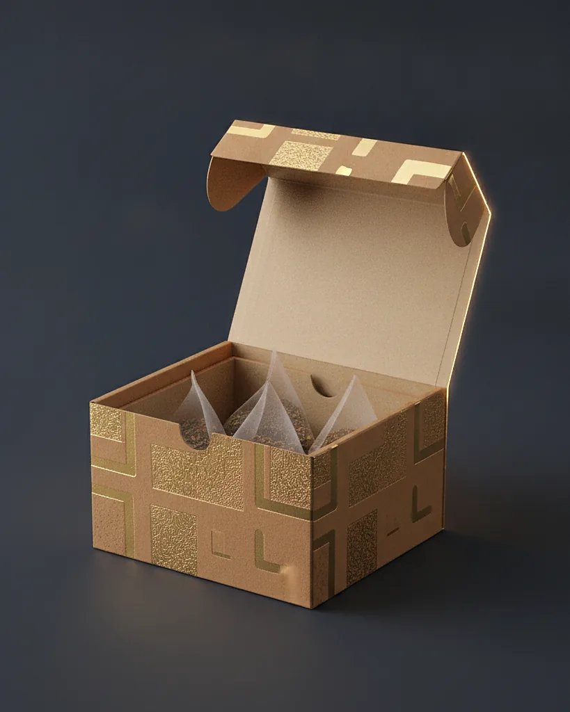 Custom tea carton, close-up of the edge, surface texture and finish