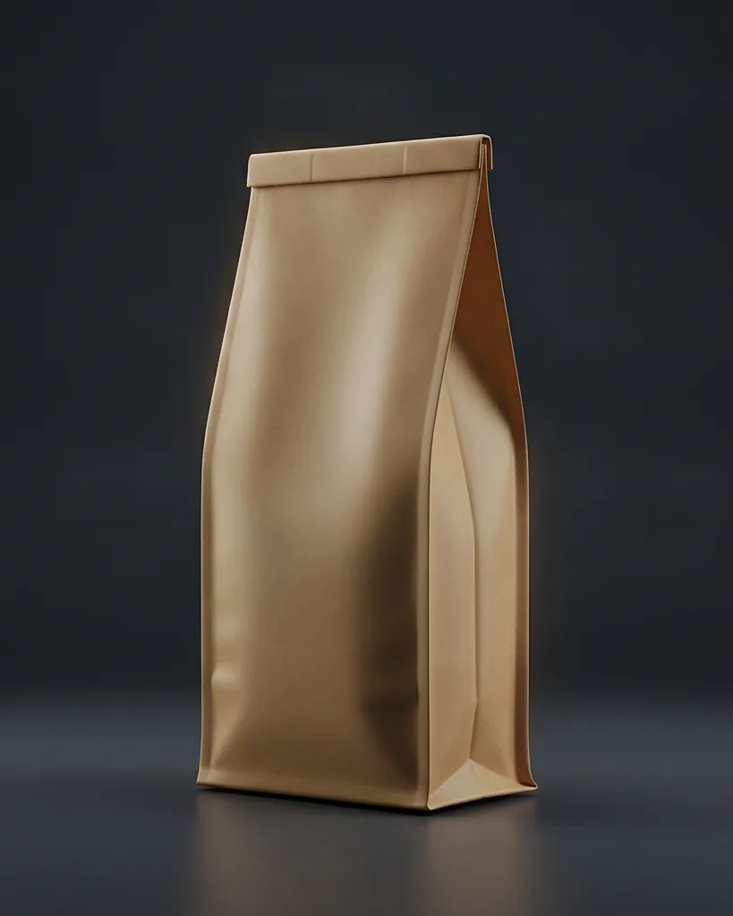 Custom tea pouch, matte laminate, zipper, on a dark navy studio backdrop