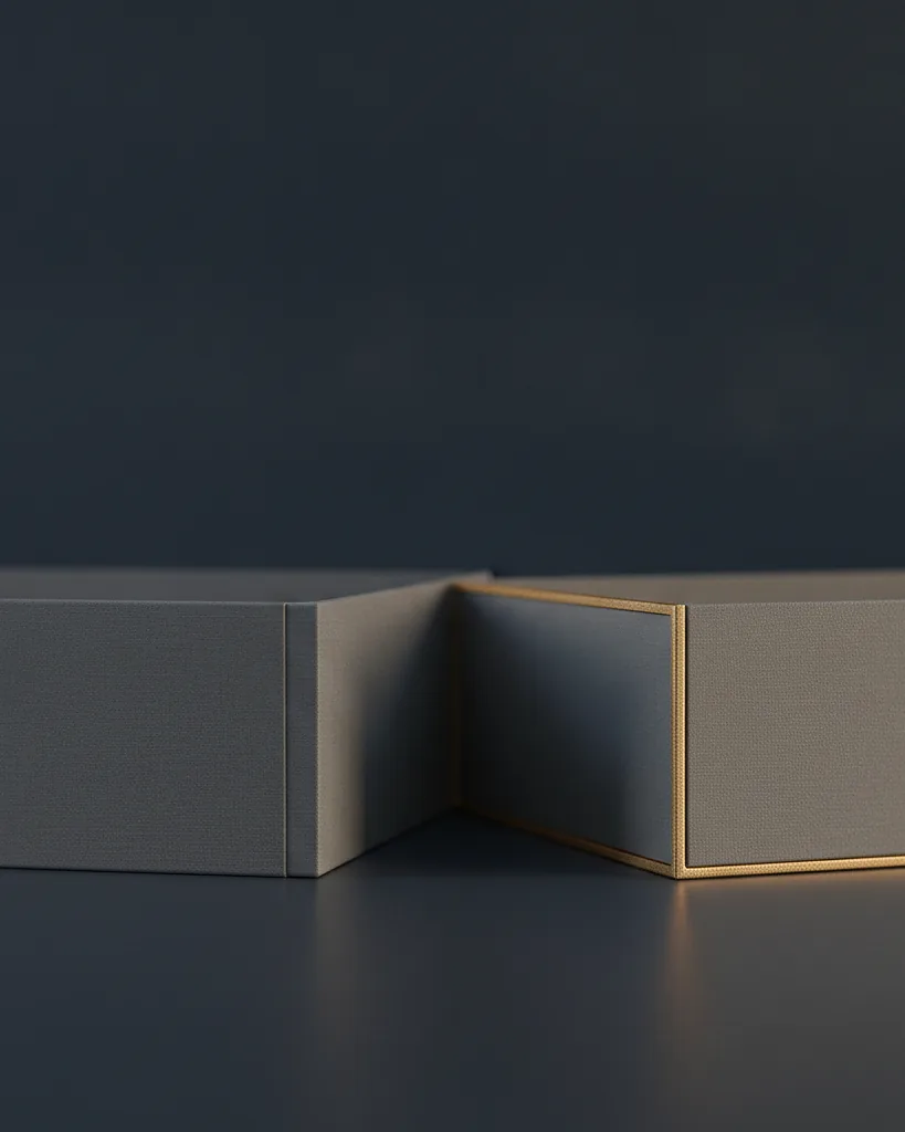 Custom tech and device box, close-up of the edge, surface texture and finish
