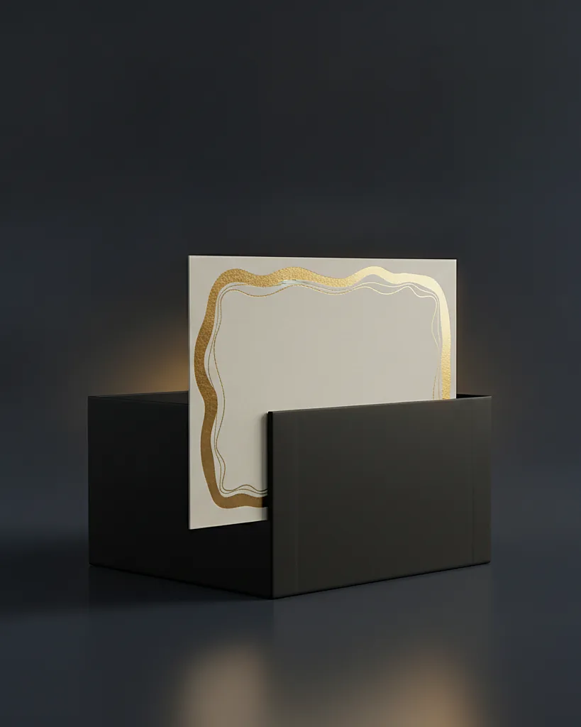 Custom thank you card, 350 gsm, on a dark navy studio backdrop