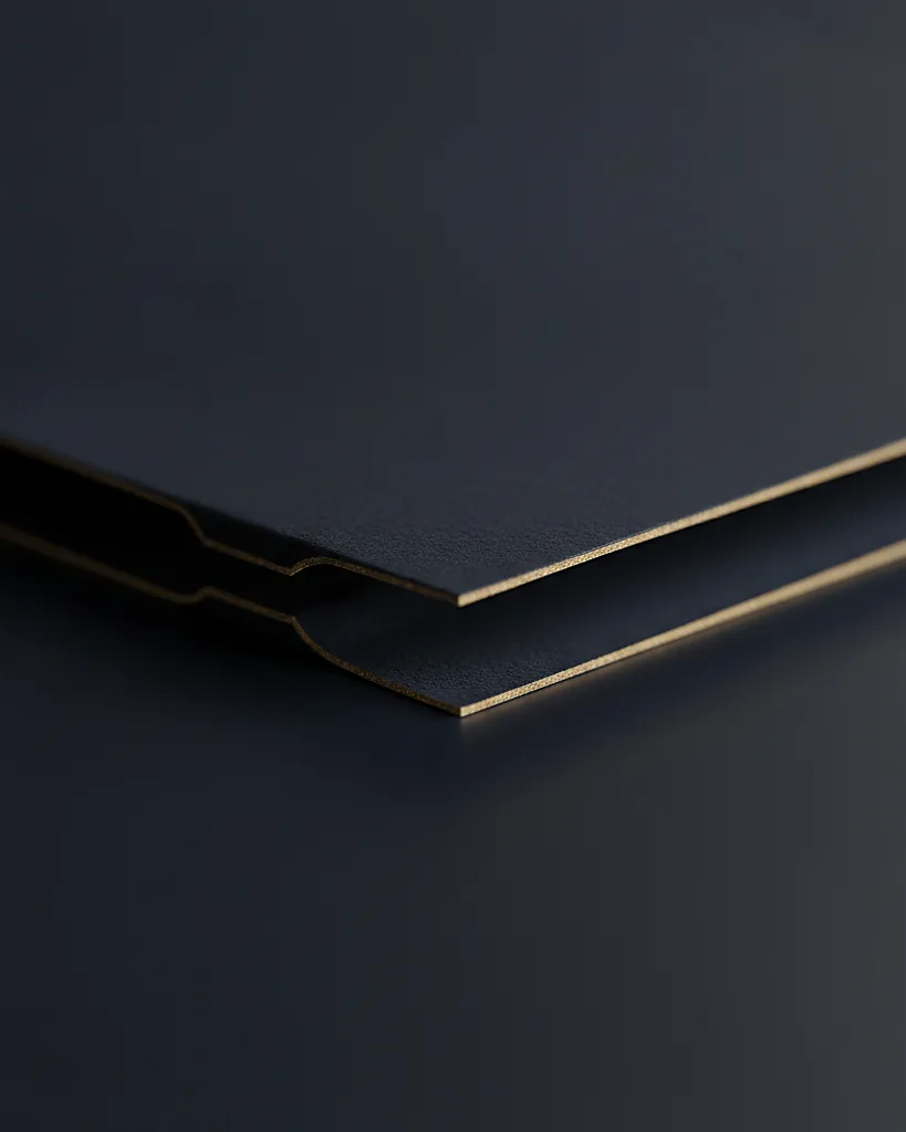 Custom thank you card, close-up of the edge, surface texture and finish