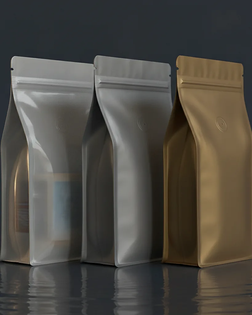 Custom three side seal pouch, close-up of the edge, surface texture and finish