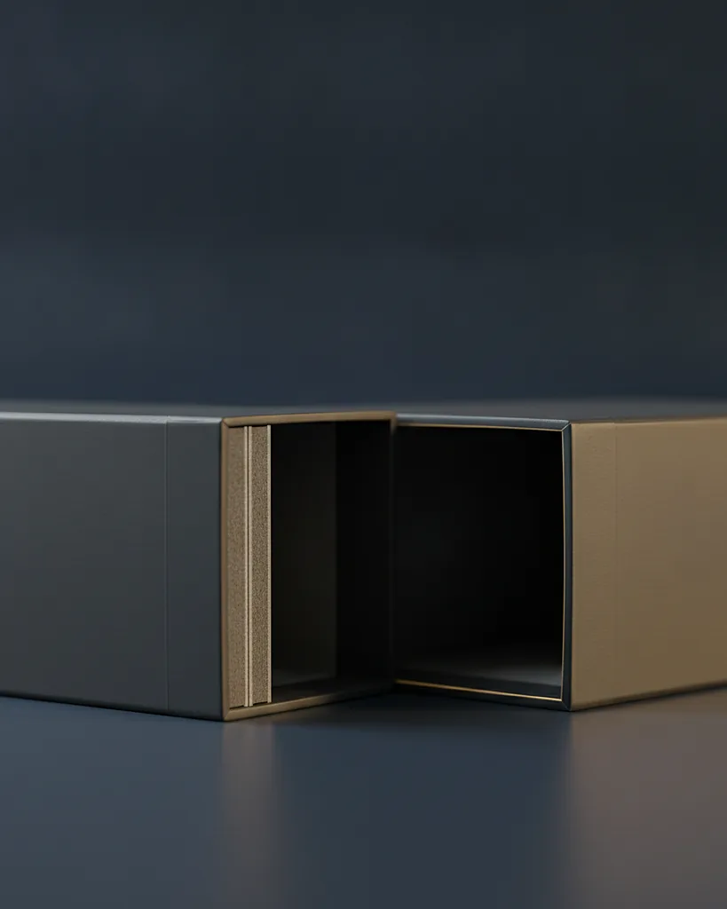 Custom two piece lid and base box, close-up of the edge, surface texture and finish
