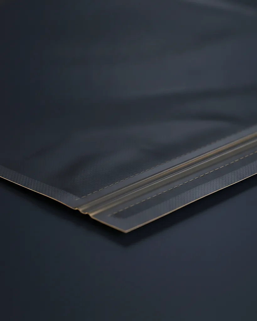 Custom vacuum seal bag, close-up of the edge, surface texture and finish