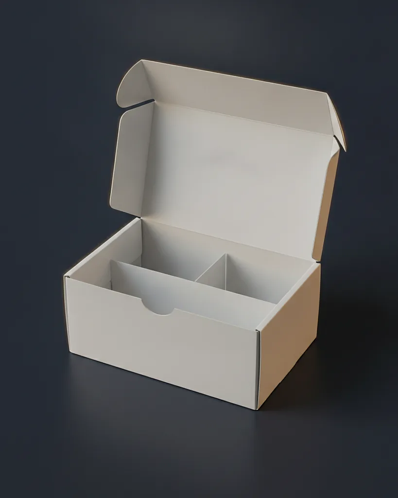 Custom white mailer box, close-up of the edge, surface texture and finish