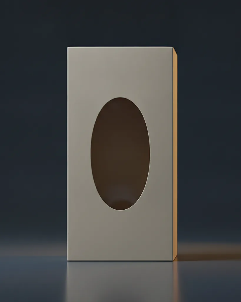 Custom window carton, 18pt SBS, PET window, on a dark navy studio backdrop