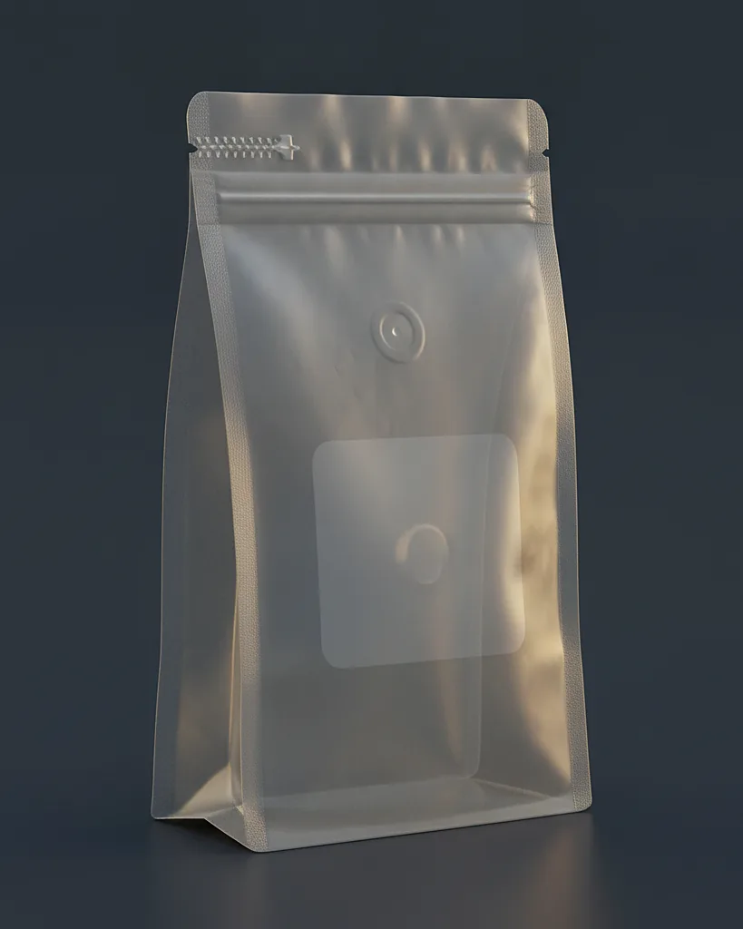 Custom window stand-up pouch, close-up of the edge, surface texture and finish